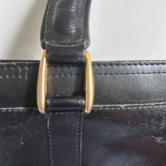 Vintage Phillippe Black Leather Structured Tote Bag H11"x W14.75" - Picture 8 of 9